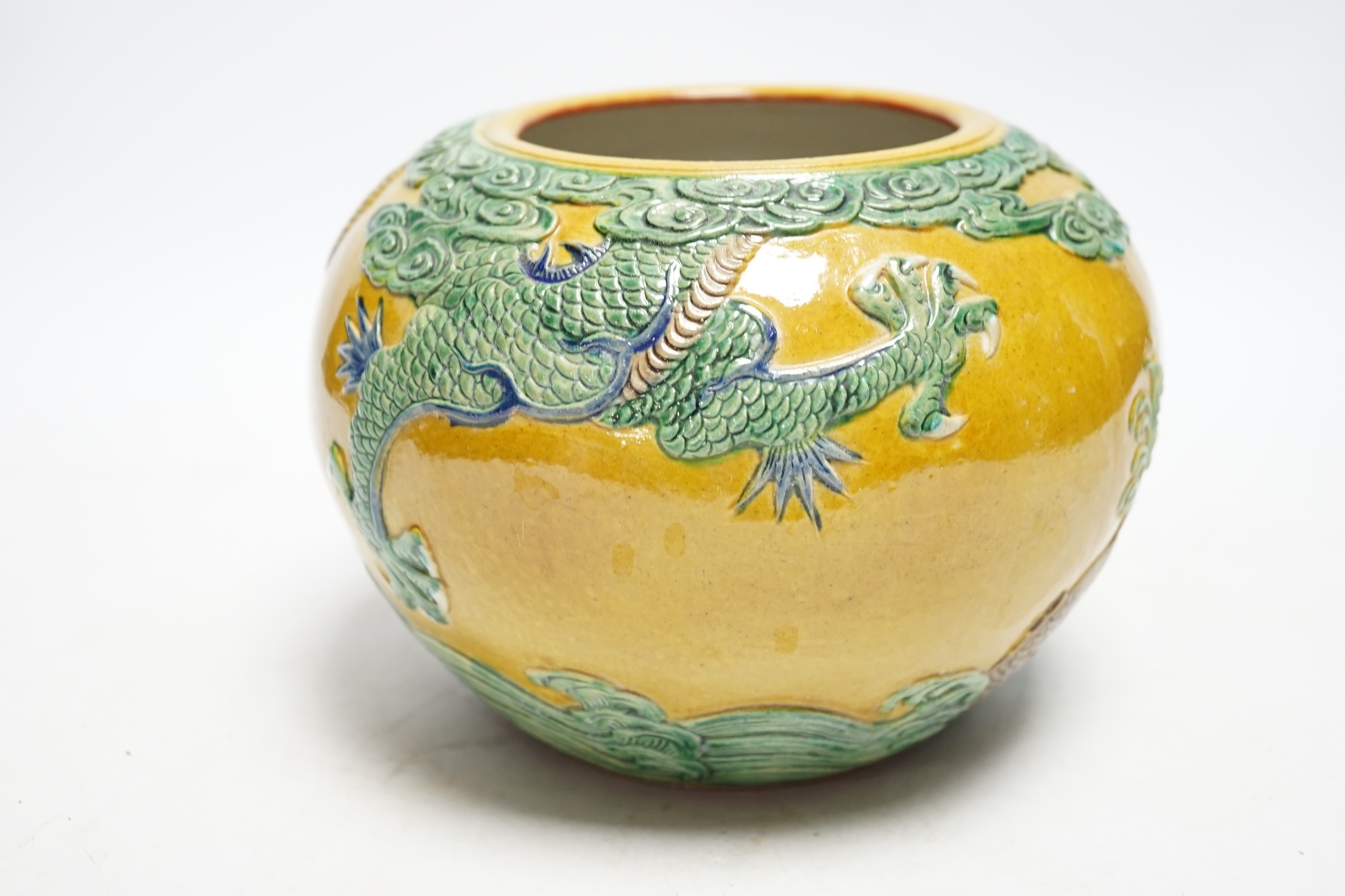 A Chinese yellow ground ‘dragon’ bowl, 15cm high